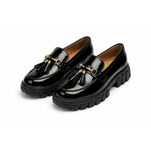 Mens Black Patent Leather Loafers with Tassel Detail